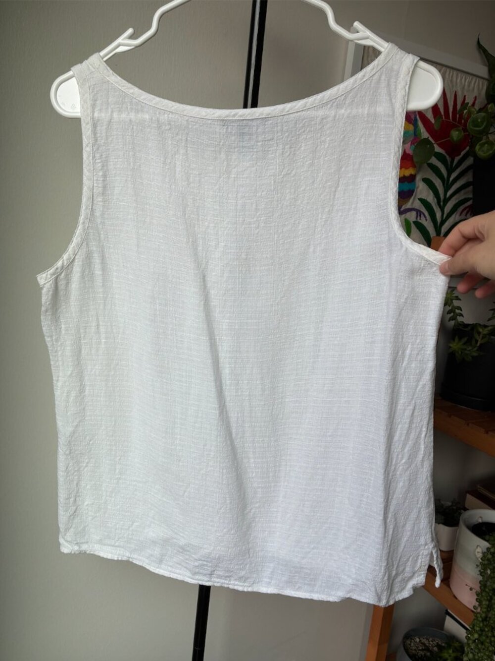 Eileen Fisher Petite White Linen-Blend Woven Sleeveless Shell - Size LP - Picture 3 of 8